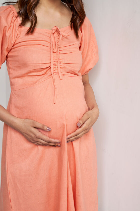 Peach Solid Curved Dress, Peach, image 5